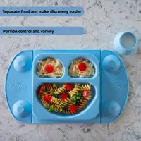 Set pentru diversificare, cu farfurie si gentuta pentru gustare albastru
