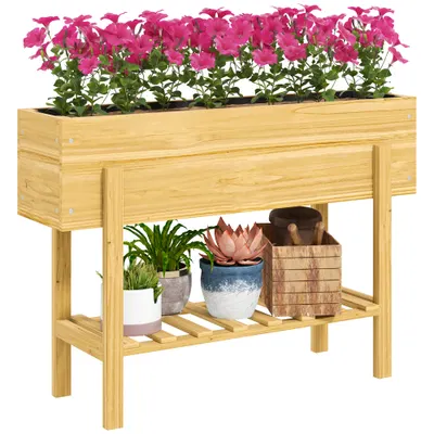 Outsunny Jardiniere pe picioare, gradina inalta pe picioare cu 2 gauri de drenaj din lemn 100 x 30 x 70,5 cm lemn natural | Aosom Romania