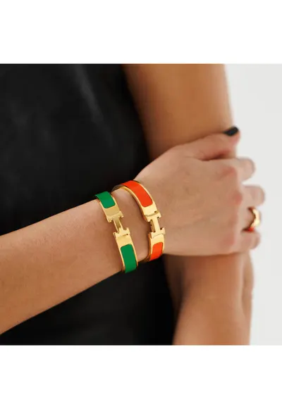 Set 2 Bratari Hermina Luxury Gold - verde si portocaliu - 6 - 5 cm diametru