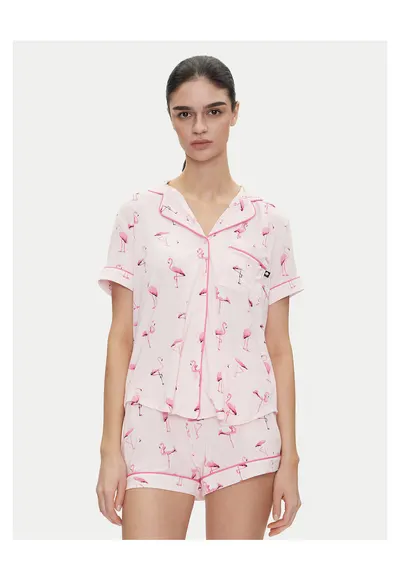 Pijama scurta de dama roz - din material moale