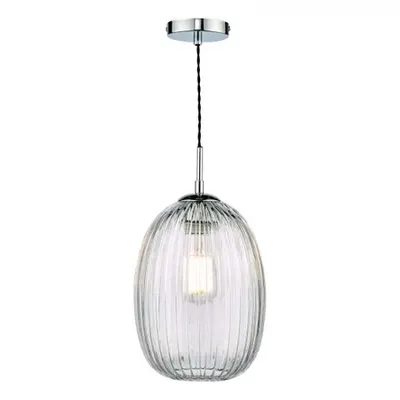 Lampa suspendata Gerard 1 Light Single Pendant Polished Chrome Ribbed Glass