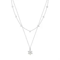 Lantisor argint 925, JW1706, model dublu cu floare, placat cu rodiu