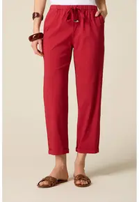 Pantaloni crop cu croiala conica si snur in talie - Rosu inchis