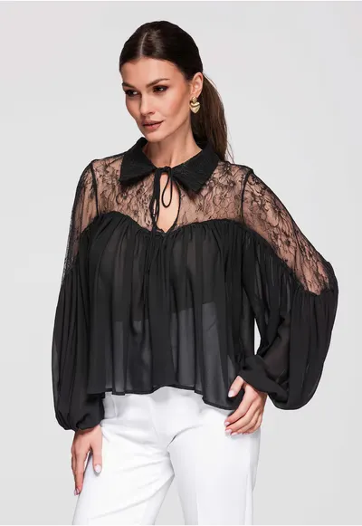 Bluza cu dantela OW-TS-E0026 - Negru