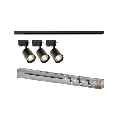 Sistem complet TRACKLIGHT OSRAM Elemental cu 3 proiectoare cu soclu GU10 si 1 sina monofazata de 1 metru, Negru