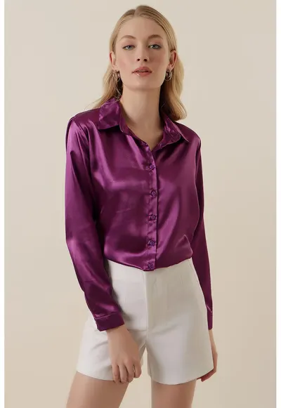 Camasi dama - HiCCUP - camasa cu maneca lunga - violet tyrian - satin