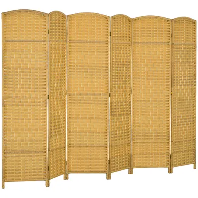 HOMCOM Separator de cameră, paravan pliabil 6 piese, model împletit, lemn de pin, lemn natural | Aosom Romania