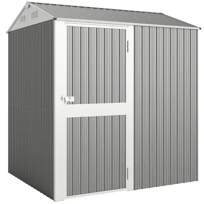 Outsunny Depozit de Grădină Înalt de 3.51m² din Oțel Galvanizat cu Guri de Ventilație, Căsuță de Grădină cu Ușă Blocabilă, Acoperiș Înclinat, Mănuși, Depozit pentru Unelte, 209x177x236 cm, Argintiu Gri | Aosom Romania