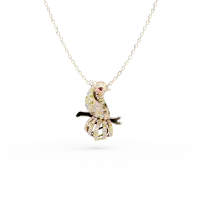 Lant cu pandantiv pasare din aur galben cu diamante multicolore de 0.16ct si rubin de 0.03ct