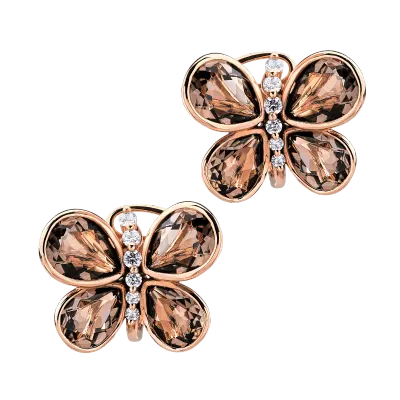 Cercei fluturi din aur roz cu quartz fumuriu pear de 7.865ct si diamante de 0.296ct
