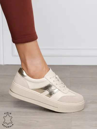 Pantofi Casual damă din piele naturală cu model lateral CRL1569 BEJ
