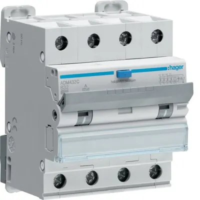 Disjunctor diferential 4P 6kA B-32A 30mA tip A Hager ADM432C