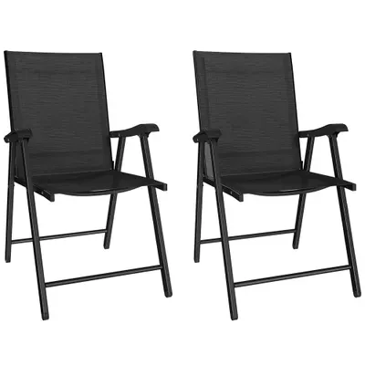 Outsunny Set de 2 scaune pliabile pentru grădină, cu spătar înalt și cotieră, oțel, Texteline 58 x 62 x 97 cm Negru | Aosom Romania
