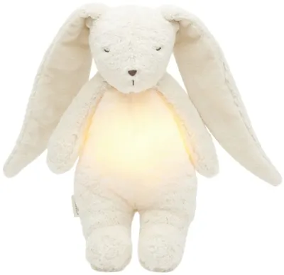 Jucărie moale Moonie Organic 2.0 - Bunny, cu lampă de veghe și sunete liniștitoare, Polar