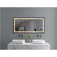 Oglinda baie cu iluminare LED 3 culori, intrerupator Touch, ceas, functie dezaburire, 120x60 cm, rama aluminiu neagra, Belform Infinity