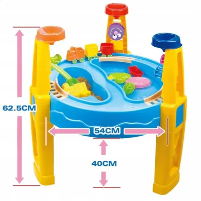 Masuta de joaca cu apa si nisip Matadi Sand and Water cu 2 compartimente,angrenaje mobile,cale ferata cu 3 vagoane,ustensile si forme de nisip incluse,dimensiune 54x62,5 cm