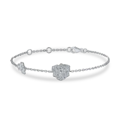 Bratara cu pandantiv floare din aur alb si diamante de 0.4ct