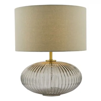 Veioza Edmond Table Lamp Smoked Glass Antique Brass Detail With Shade