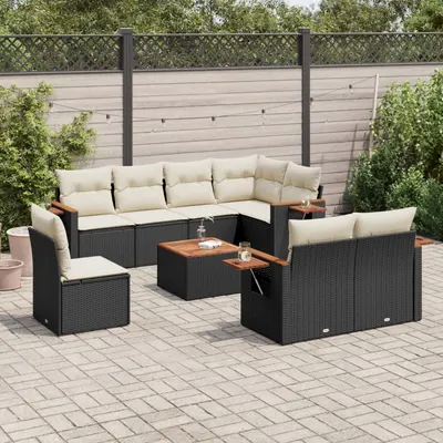 Gossi set mobilier de gradina cu perne, 9 piese, negru, poliratan