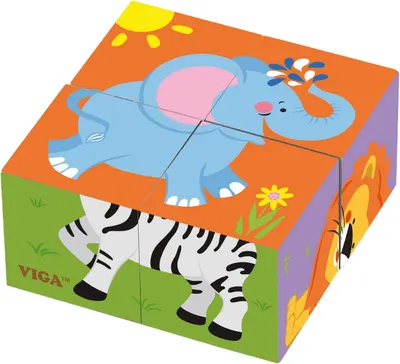 Cuburi Viga - Animale sălbatice, 4 bucăți