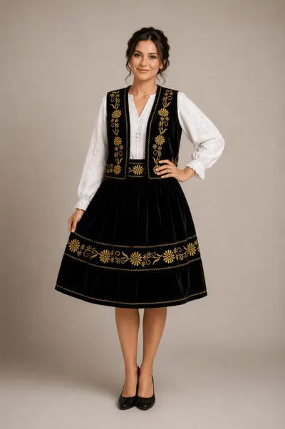 Fusta din catifea cu broderie Carmen 9