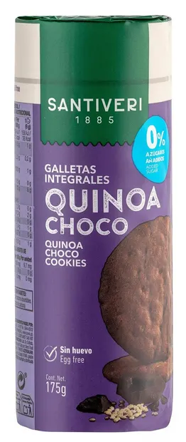 Biscuiți integrali cu quinoa și ciocolată, 175 g, Santiveri