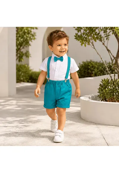 Costum elegant de vara - Camasa si pantaloni scurti - Turcoaz