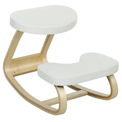 HOMCOM Scaun pentru genunchi, scaun ergonomic din lemn balansant, scaun pentru biroul de acasă, crem | Aosom Romania