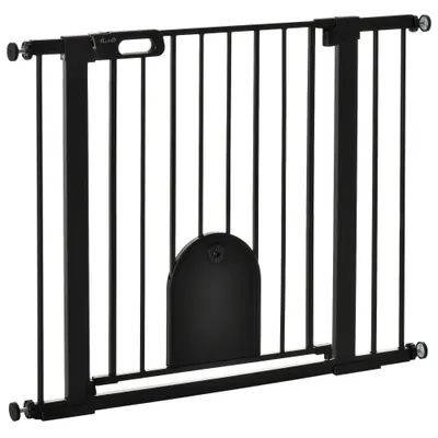 PawHut Barieră Reglabilă pentru Câini cu Ușă Mică, Montare prin Presiune și Închidere Automată, 75-103x76 cm, Negru | Aosom Romania