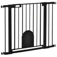 PawHut Barieră Reglabilă pentru Câini cu Ușă Mică, Montare prin Presiune și Închidere Automată, 75-103x76 cm, Negru | Aosom Romania