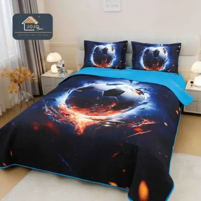 Cuvertura Matlasata, Bumbac Finet, cu Imprimeu 5D, 220x240cm + 2 fete de perna 50x70cm, Bleumarin, Minge
