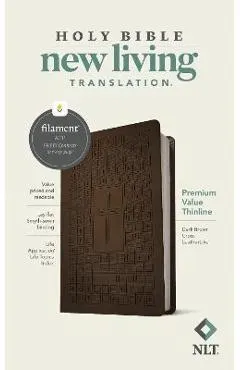 NLT Premium Value Thinline Bible, Filament Enabled Edition (Leatherlike, Dark Brown Cross)