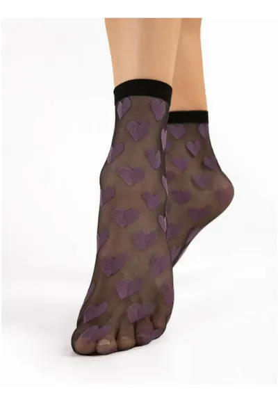 Sosete lycra negre cu inimioare Beso 20 den - Negru/Violet
