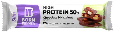 Baton proteic Slim, ciocolată și alune, 50 g, Born Winner