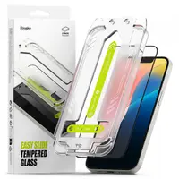 Folie de protectie Ecran Ringke Easy Slide pentru Apple iPhone 17e / 16e / 14 / 13 Pro, Sticla Securizata, Full Glue, Set 2 bucati, Neagra
