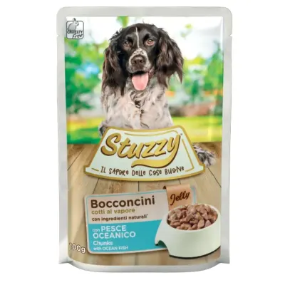 STUZZY Chunks, XS-XL, Pește, plic hrană umedă câini, (în aspic), 100g