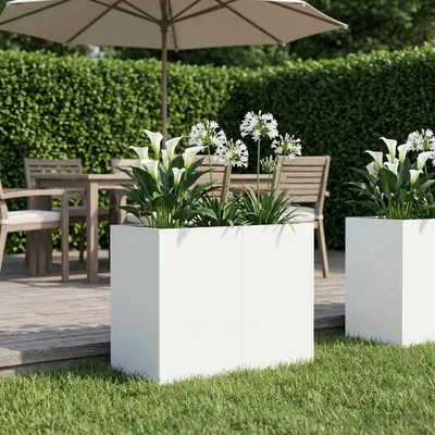 vidaXL Vază pentru Grădină Alb 80 x 40 x 60 cm Oțel laminat la rece