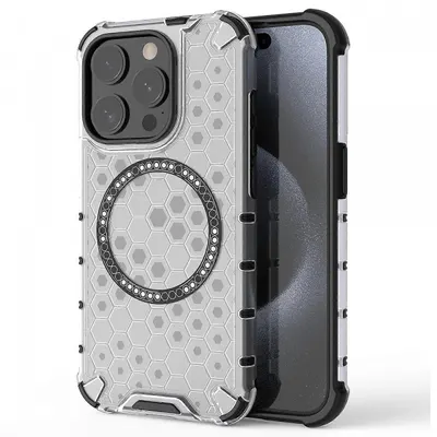 Husa MagSafe pentru Apple iPhone 15 Pro Max, Techsuit, HoneyComb Shield, Alba