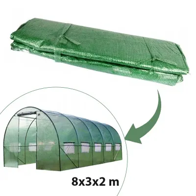 Folie protectie pentru solar de gradina, 8x3x2m, 10 ferestre, PE 140g/mp, filtru protectie UV