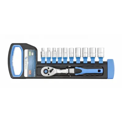 set de supape cu maner cu clichet 1/4″, otel CrV, 72 T, 11 buc.