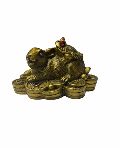 Obiect decorativ Engros Iepure cu broasca raioasa pe monede, 4.5 cm, Feng Shui, model Q37