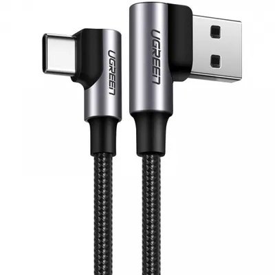Cablu Date si Incarcare USB-A - USB-C UGREEN US176 Angled, 18W, 2m, Negru