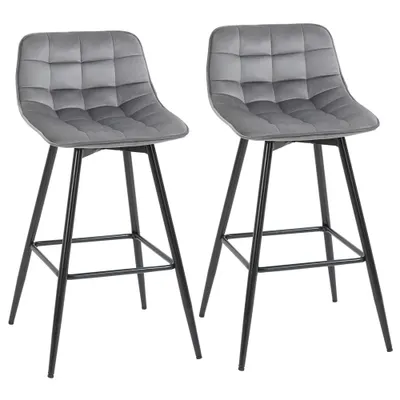 HOMCOM Set 2 Scaune Înalte în Stil Nordic cu Spătar și Suport pentru Picioare, 45x47x88 cm, Gri | Aosom Romania