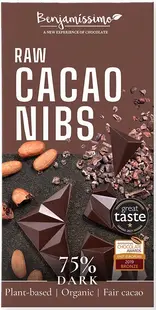 Ciocolată naturală organică cu boabe de cacao crude, 75% cacao, 60 g, Benjamissimo