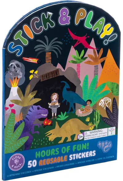 Caiet cu autocolante reutilizabile Floss and Rock - Dinozauri