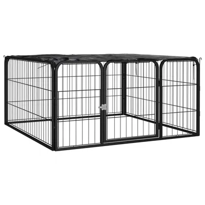 vidaXL Padoc pentru câini cu 4 panouri, negru, 100x50 cm, oțel