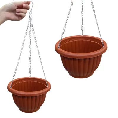 Ghiveci suspendat din plastic cu lant si tavita pentru apa, 20 x 13 cm marime ghiveci - 50 cm inaltime cu tot cu lant