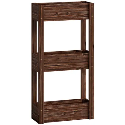 Outsunny Bac pentru plante ridicat jardinieră pe picioare 3 niveluri orificii de drenaj și căptușeală 60 x 25 x 120 cm, Maro | Aosom Romania