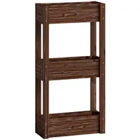 Outsunny Bac pentru plante ridicat jardinieră pe picioare 3 niveluri orificii de drenaj și căptușeală 60 x 25 x 120 cm, Maro | Aosom Romania