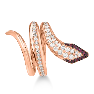 Inel sarpe din aur roz cu diamante de 0.78ct si rubine de 0.19ct